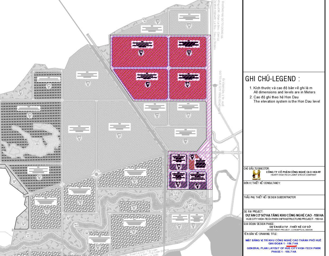 General plan layout — Phase 1 · 156.7 ha. Conceptual master layout of the Hue Ci